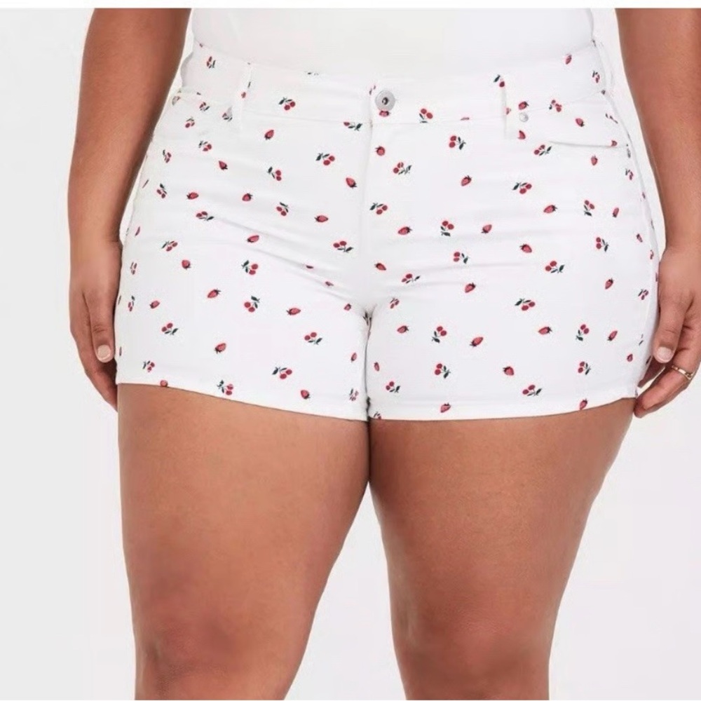 Torrid denim shorts with cherries and strawberries size 16